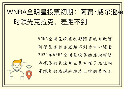 WNBA全明星投票初期：阿贾·威尔逊暂时领先克拉克，差距不到